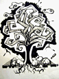 张葩葩  的插画 树和石头