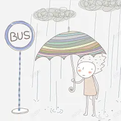 下雨天等公交高清素材 公交 巴士 手绘 插画 矢量人物 免抠png 设计图片 免费下载