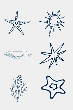 创意时尚手绘海洋生物免抠素材
