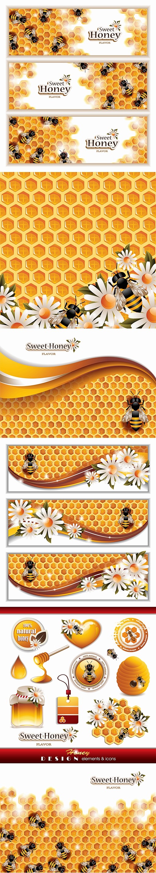55蜜蜂酿蜜矢量蜂巢banner蜂蜜标签...