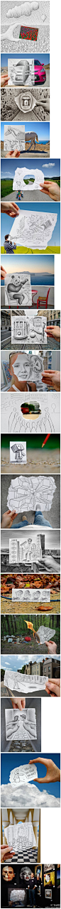 广告也疯狂：比利时艺术家本•海因（Ben Heine）将铅笔素描和真实的生活场景严丝缝合成精致的影像，他称之为“铅笔Vs相机”。