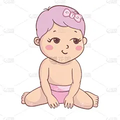 一个戴着粉色蝴蝶结的小女孩。儿童涂鸦绘制矢量插图在粉红色。