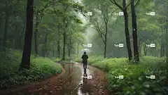 Ai产生的 人类 轮廓 雨伞 小路 路 路面 雨 多雾路段