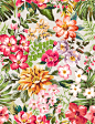 复古水彩花卉矢量素材，素材格式：EPS，素材关键词：花卉,水彩,热带花卉