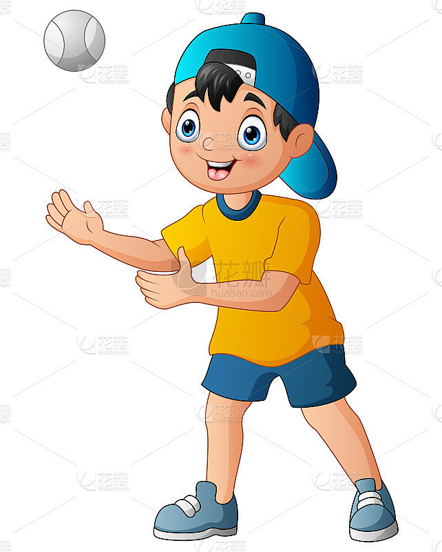 一个男孩接住球的插图