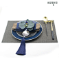 样板间展厅中式餐具 蓝色骨瓷金边餐碟 复古禅意新中式现代餐盘-淘宝网