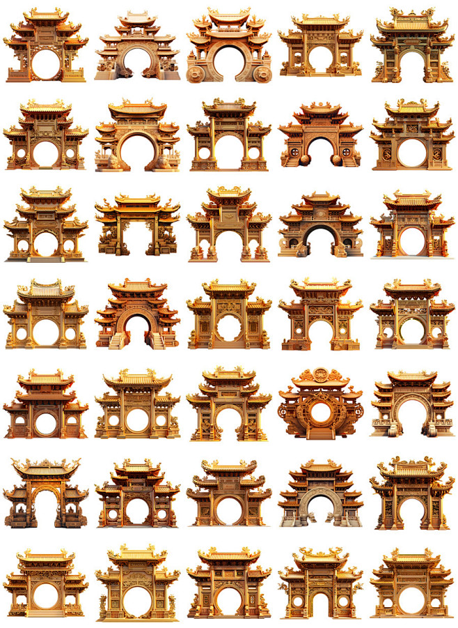 金色建筑中国传统古典宫殿大门拱门牌坊敦煌...