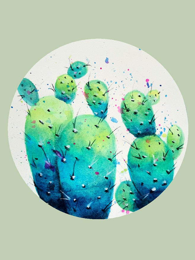 仙人掌水彩画