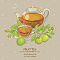 佛手柑,绘画插图,矢量,茶,泰国柠檬,下午茶,茶杯,茶壶,茶碟,热饮
