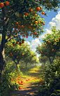 果树水果树植物树橘子树AI图数字艺术图
