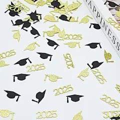   件黑金 2025 毕业博士帽装饰五彩纸屑 - 适合毕业派对毕业典礼餐桌装饰五彩纸屑 1