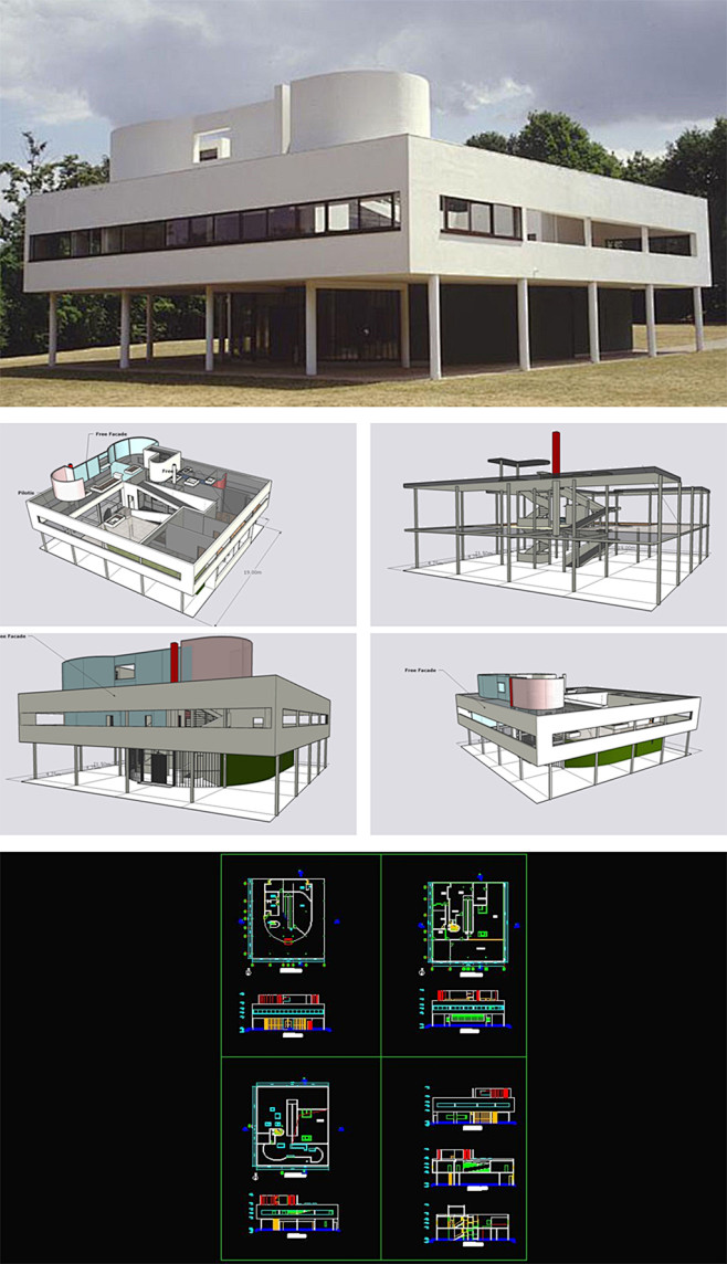 萨伏伊别墅SU模型 CAD图纸 效果图