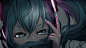 动漫3200x1800动漫动漫女孩Vocaloid Hatsume Miku绿眼睛紫色的指甲长指甲长头发看着观众