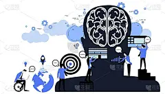 商人和女性头脑风暴。图标集理念与概念创意插画业务创新科技现代。