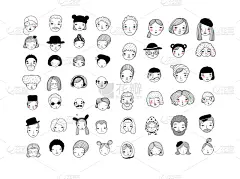 式样,拟人,可爱的,多样,速写本,前额,头发,儿童,朋克,草图