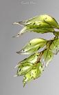 Transparent spring leaves Crystal Hair pin Resin kanzashi Brooch / hair ornament