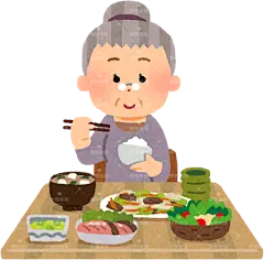 一位老妇人愉快地吃着大餐贴纸扁平儿童插画元素卡通免扣png图片素材