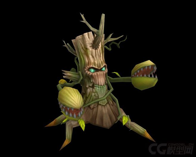 卡通q版可爱的树人树人拳击手树妖食人花食人妖树怪带绑定有动画cg