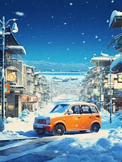 在雪中汽车动态城市海报