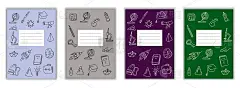 Set Cover Notebook学校涂鸦图标手绘。模板封面为日记，小册子，海报，素描本。矢量图