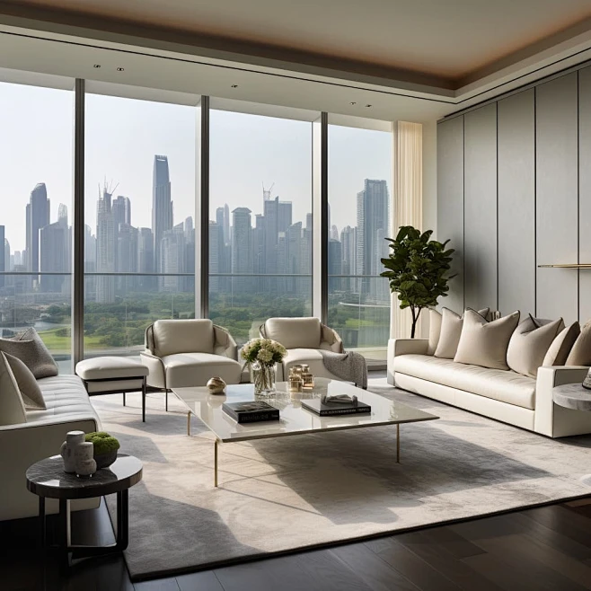 The living room in this penthouse apartment is a study in minimalist ...