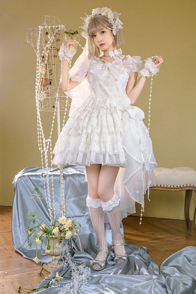 Alice girl原创新 Lolita春日赞歌小花嫁 正腰显瘦短款华丽连衣裙-淘宝网-花瓣网