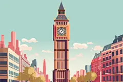 扁平风英国大笨钟城市地标旅游景点插画