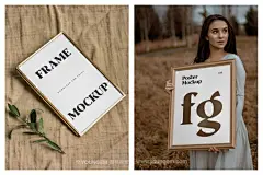 海报相片照片木质相框边框框架模型展示设计贴图ps样机素材 6psd素材