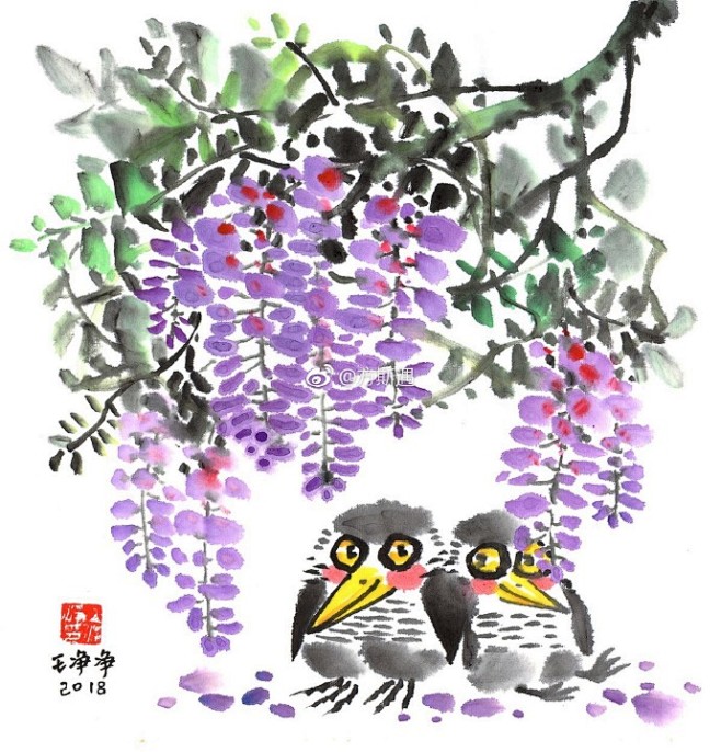 少儿水墨画/国画参考图花卉植物系列作者王净净水仙花薰衣草 紫藤花荷花
