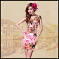 新款2013欧洲夏天针织玫瑰印花修身品质女装大码弹力连衣裙(马上点击图片去淘宝网购买！)
