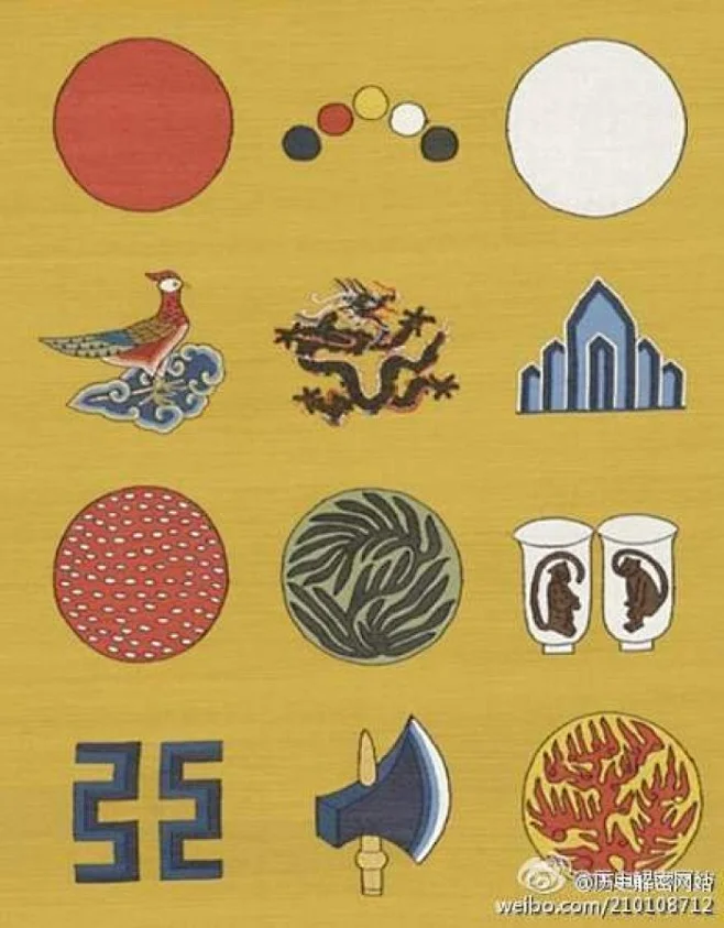 【龙袍上十二章纹】十二章纹，是古代的服饰等级标志，指中国古代帝王及高级官员礼服上绘绣的十二种图案，它们是：日、月、星辰、山、龙、华虫、宗彝、藻 ...