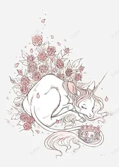 睡觉独角兽 花环 草地 元素 免抠png 设计图片 免费下载 页面网页 平面电商 创意素材