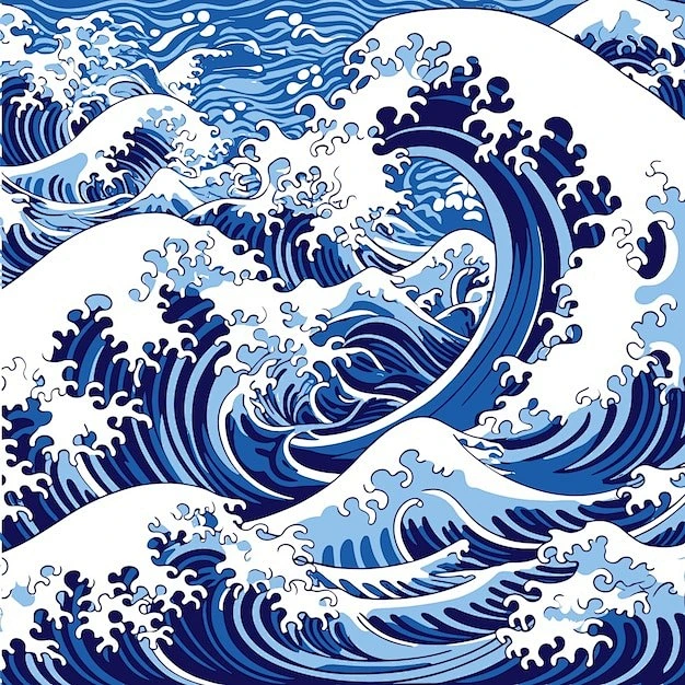 日式海浪波浪花纹矢量图设计素材-花瓣网