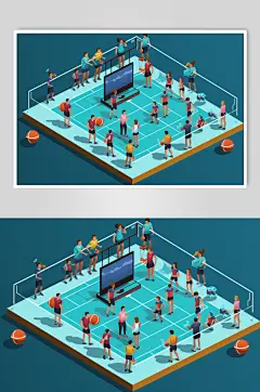 AI数字艺术扁平化多人运动场景插画