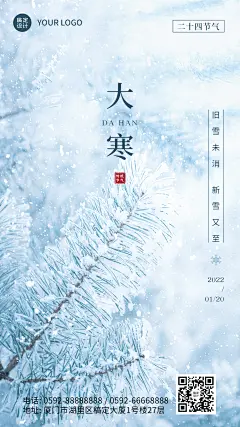 大寒节气树枝雪景特写祝福手机海报
