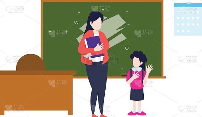 一个老师和一个学生站在教室里。