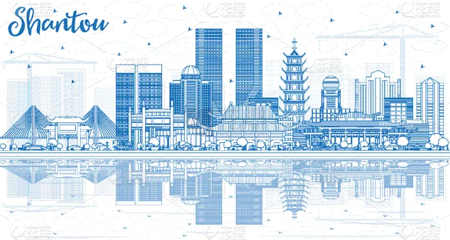 汕头,城市天际线,轮廓,蓝色,旅途,商务,直的,鸟类,建筑素材-花瓣网