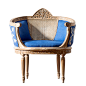 法式新古典欧洲进口白榉木家具手工雕花蓝色布艺单人沙发圈椅预定-淘宝网