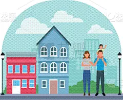 家庭,头像,动画片,分离着色,女儿,丈夫,人,男人,父母,爱