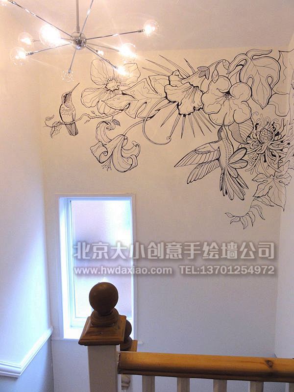 餐厅手绘墙 别墅彩绘 楼梯间墙绘 走廊壁...