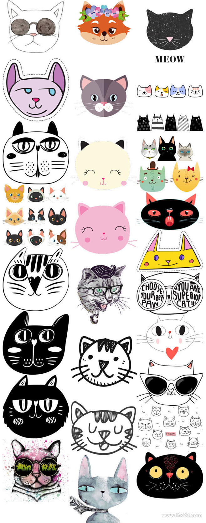 150款卡通手绘猫可爱小猫咪猫头宠物海报...