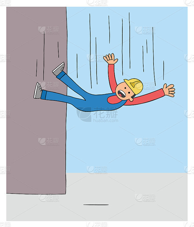 卡通工人从高处跌落，矢量插图