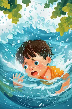 夏季安全插画落水儿童