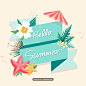 多彩海星 鲜花 遮阳伞 热带植物 夏日主题插画设计PSD_平面设计_绘画插图