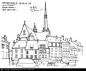 欧式尖顶建筑街景手绘线描图