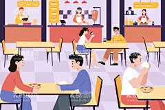 校园食堂  - 源文件下载【酷图网】校园,食堂,饭堂,午饭,吃饭,矢量,插画