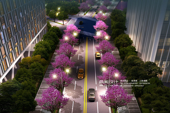 2b经八路节点夜景市政道路景观设计规划效果图 市政工程设计