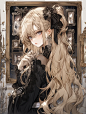 The photo frame at the gallery shows a long-haired blond anime girl with dark and gorgeous Gothic backgrounds, medium transparency, with dark and light gold elements, dressed in exquisite Night Core-style clothes and stone patterns, full of romance and sc