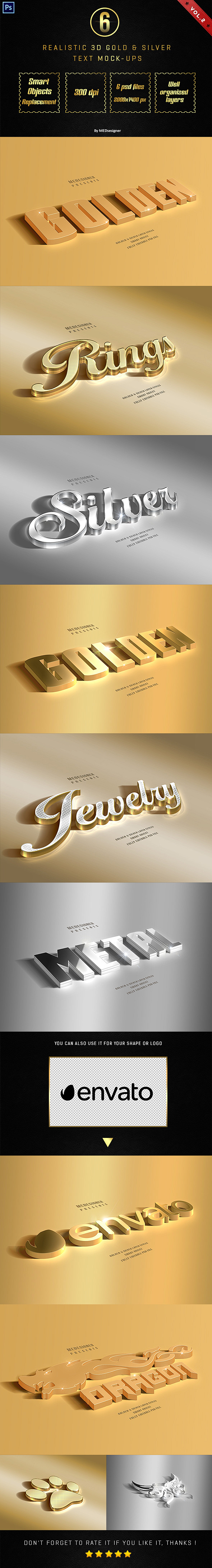 黄金和白银质感的3D字体设计[psd]
