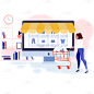 扁平风团队协作商务办公矢量插画